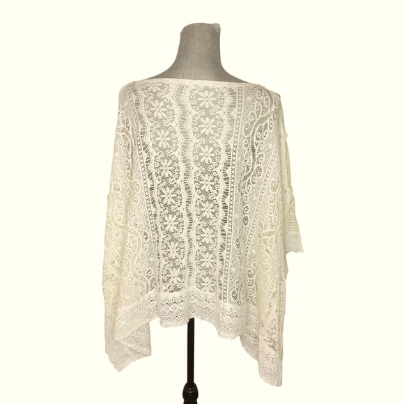 Collection Eighteen Off White Lace Boho Poncho Top OS - Picture 4 of 9